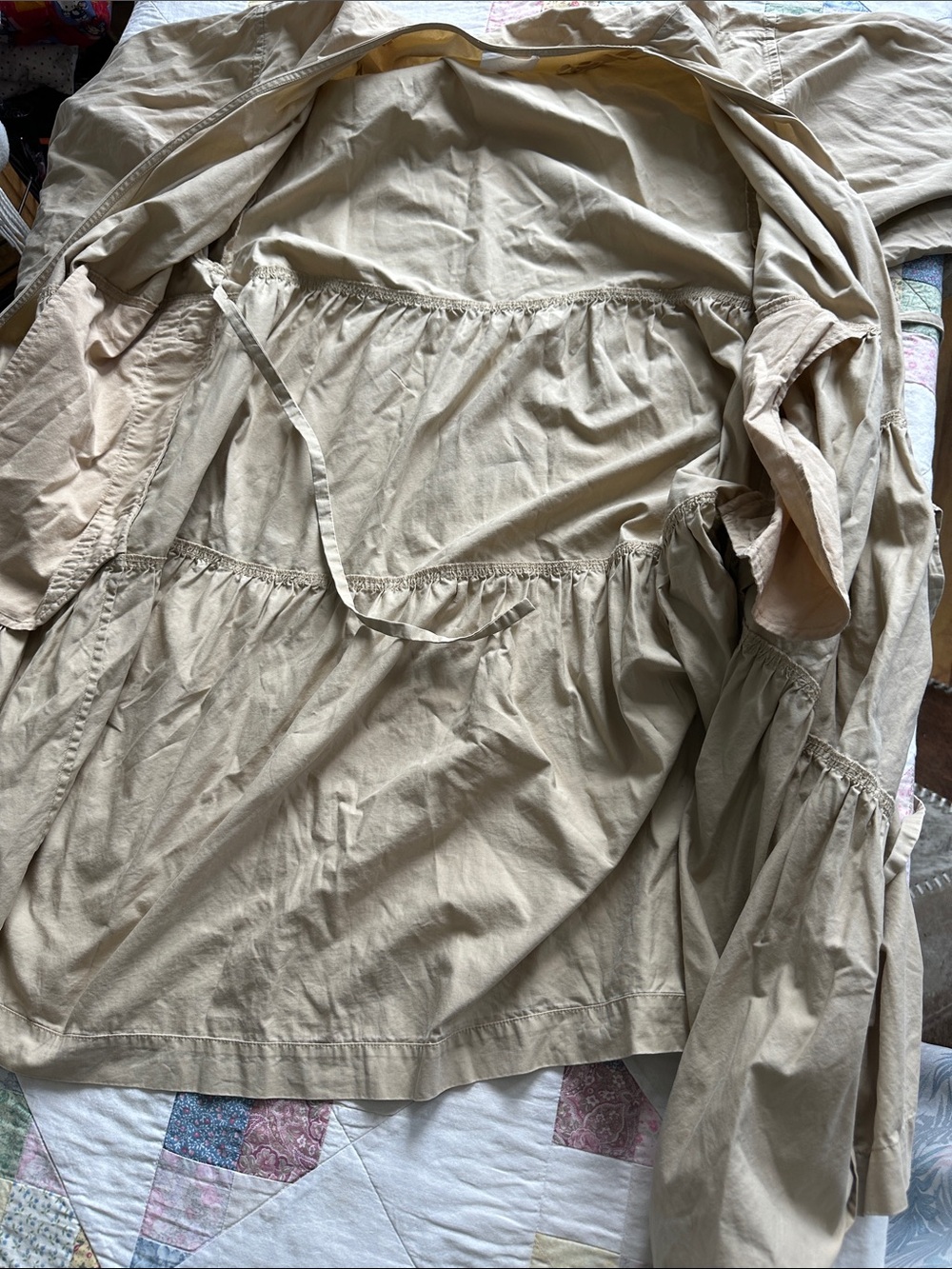 X—COS Beige Tie-Waist Midi Dress with Subtle Puff Sleeve Size M-L - Picture 7 of 16